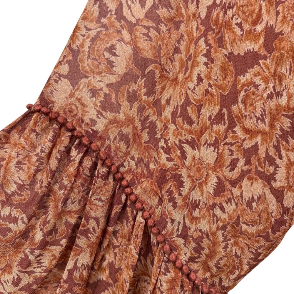 Chan Luu Boho‎ Floral Open Front Kimono Cardigan Ruffle Hem Brown Rust Sz Large - Picture 4 of 12